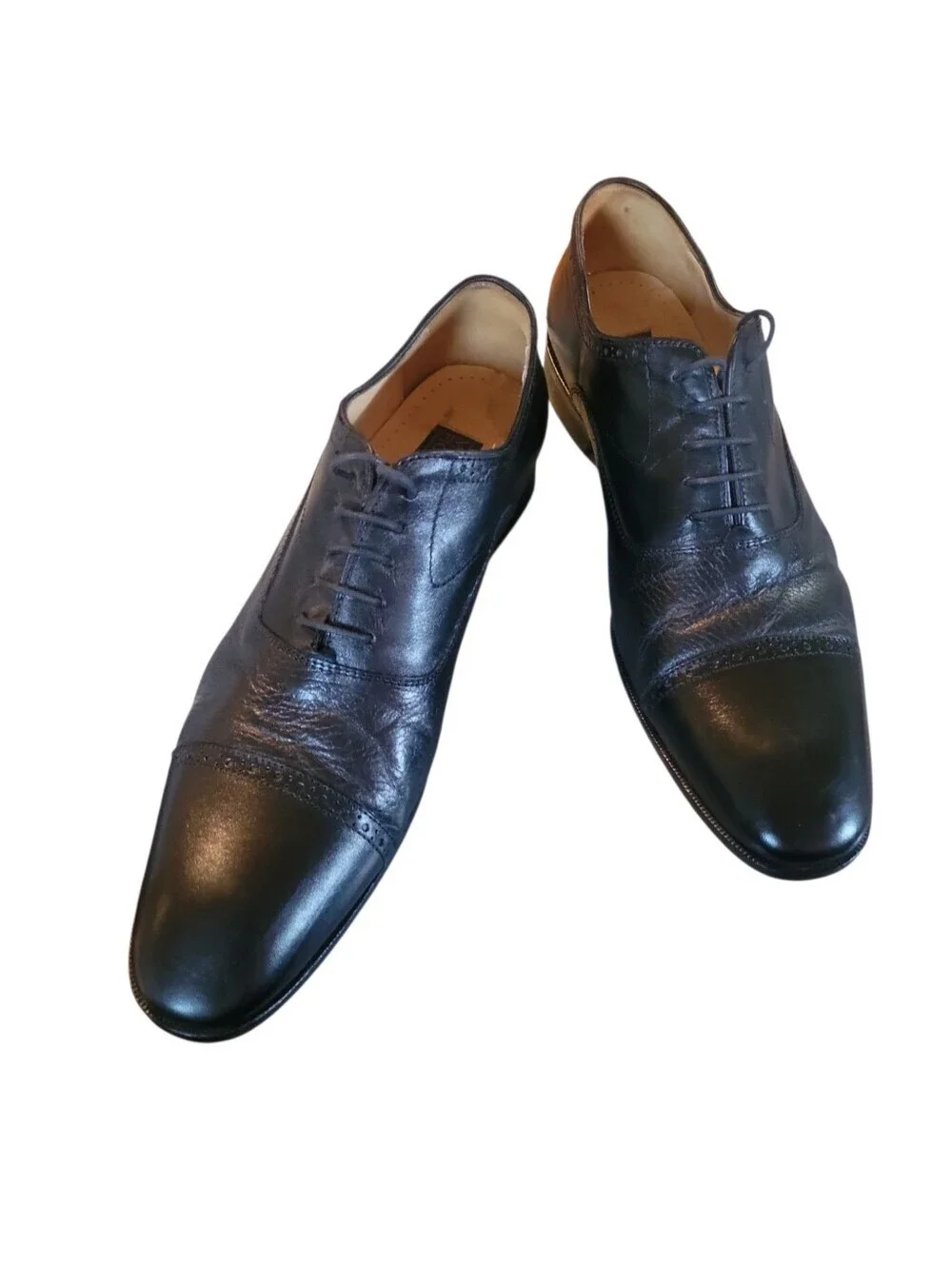 Mercanti Fiorentini Black Leather Cap-Toe Oxfords Sz 11M